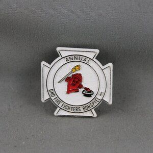 Ono Fire Fighters Annual Curling Bonspiel -- Cartoon Graphic - Plastic Pin
